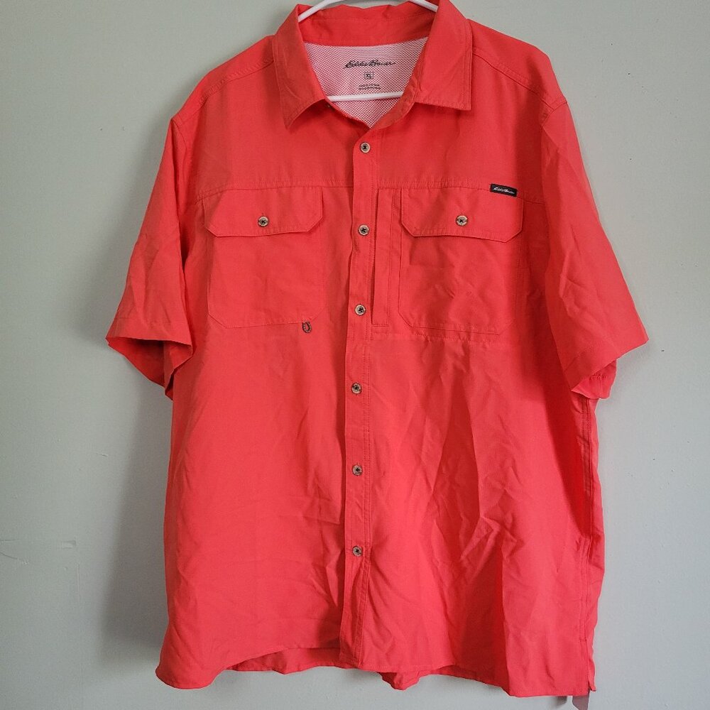 Eddie Bauer Orange Tech Shirt Men's Large Short Sleeve Moisture Wicking NWOT